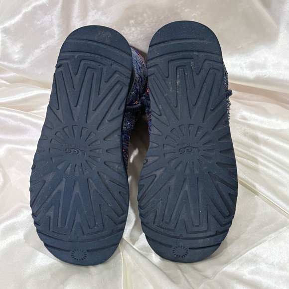 Ugg Short Stellar Sequin Boots Silver Red Blue Shearling Size 6 Special Edition - Picture 6 of 13